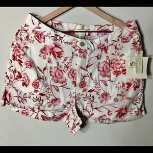 Cynthia Rowley Linen Floral Shorts Women’s Size 12 Red White NWT Summer
